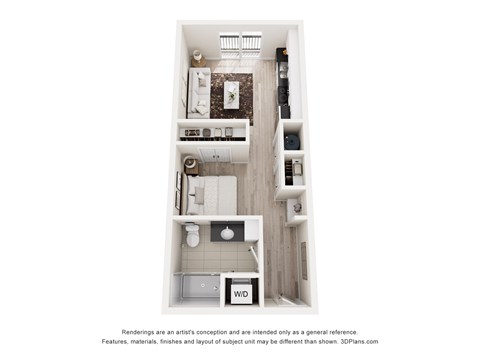 Floor plan for studio, 1 bath, 506 sqft